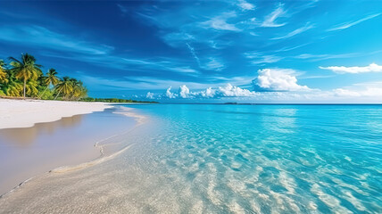 Amazing tropical beach background white sand and clear blue water. Generative ai
