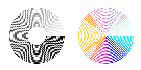 Design elements. Wave of many purple lines circle ring. Abstract vertical wavy stripes on white background isolated. Vector illustration EPS 10. Colourful waves with lines created using Blend Tool