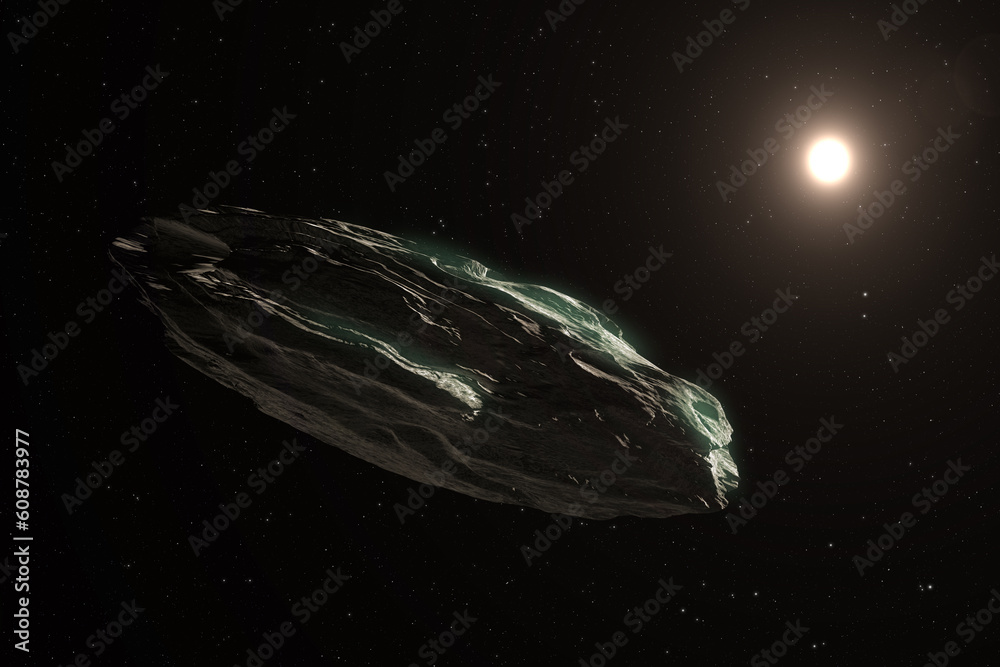 Sticker lone asteroid in field of stars and sun. elements of this image furnished by nasa.