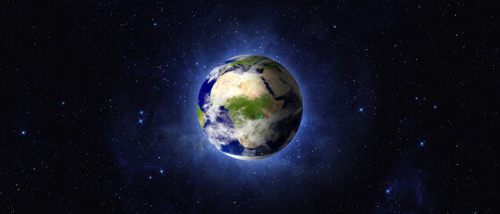Earth, galaxy, nebula and stars. Europe, Africa, Asia. This image elements furnished by NASA