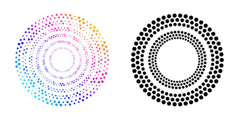 Design elements symbol Editable color halftone frame dot circle pattern swirl on white background. Vector illustration eps 10 frame with black random dots. Round border Icon using halftone circle dots