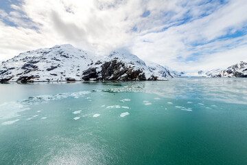 View of the Johns Hopkins Glacier from a cruise ship. Johns Hopkins Glacier is a 12-mile long...
