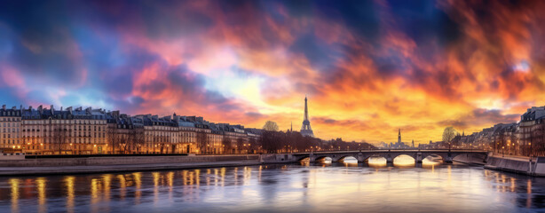 Fototapeta premium river_seine_with_many_colorful_clouds_in_paris