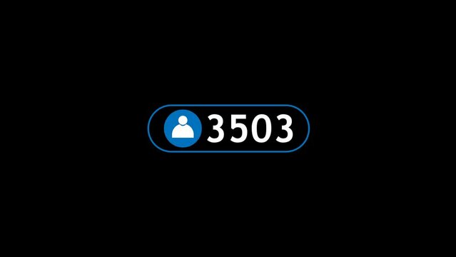Animated growing number of user follower on social media user account symbol. 4K Video motion graphic animation with alpha channel. Growing users following number Counter Badge.