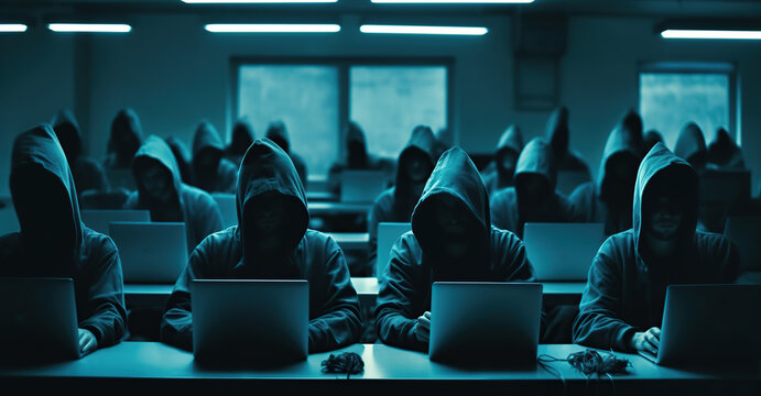 Hackers with hoodies. Hacker group, organization or association Generative AI
