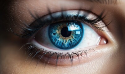 Fototapeta premium a close up of a person's eye with a blue iris. generative ai
