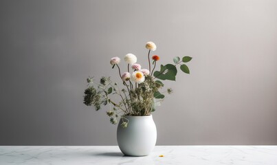  a white vase filled with flowers on top of a table.  generative ai