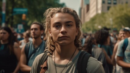 Young activism: diverse person in pride march, commited to social change