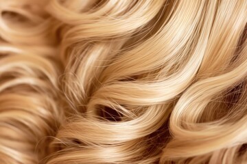 Hair texture background closeup. Blond color natural curls, fashion hairstyle. Generative AI 