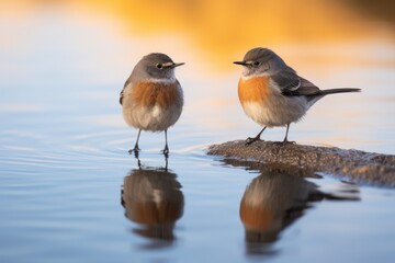 Pair of both male and female Plumbeous Water Redstart (Phoenicurus fuliginosus). Generative AI.