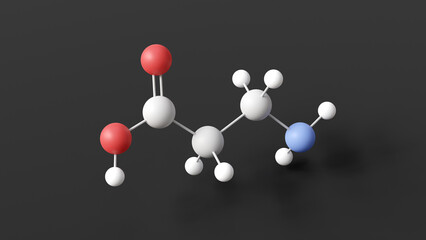 beta alanine molecule, molecular structure, b-alanine, ball and stick 3d model, structural chemical formula with colored atoms