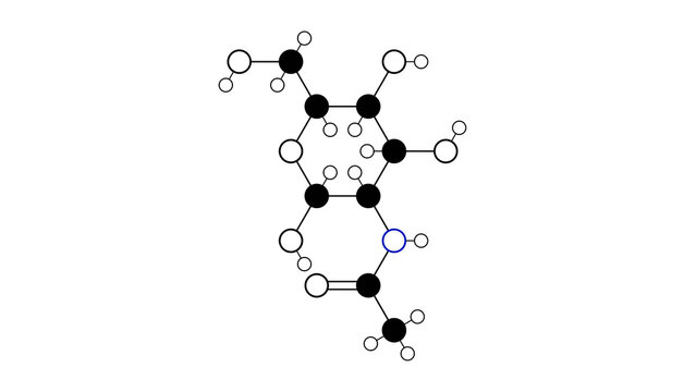 n-acetylglucosamine molecule, structural chemical formula, ball-and-stick model, isolated image glcnac