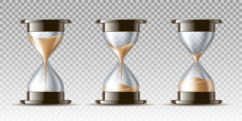 Sand falling in the hourglass in three different states - 608790794