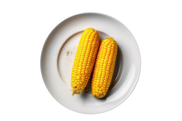 Boiled Corn On The Cob On White Plate, Isolated On Transparent Background, Png. Generative AI