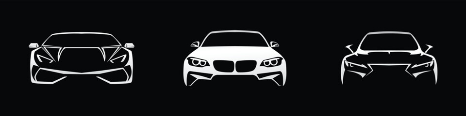 set of premium luxury escort garage showroom services, car wash and auto detailing logo vectors with car outlines - obrazy, fototapety, plakaty