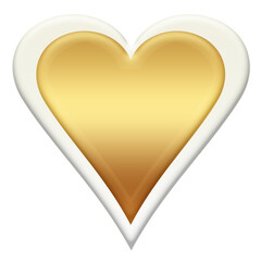 Heart 3D shape gold color silver edge graphic png clipart