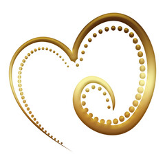 Heart 3D fancy shape gold color graphic png  clipart