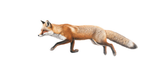 a red fox in motion in a side view as a transparent PNG Nature-themed, photorealistic illustration. Generative ai