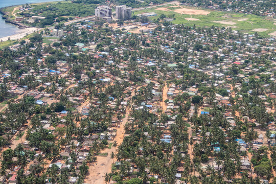 Pemba city, capital of Cabo Delgado province in Mozambique, picture taken from above before landing to Pemba airport