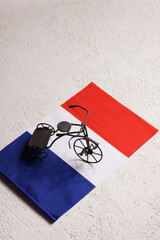 Tour de France Cycling Race concept. toy bicycles with the flag of France on white background. copy...