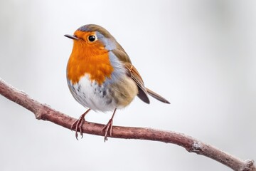 Red robin on a branch on white. Generative AI