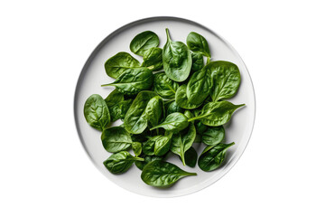 Raw Spinach On White Plate, Isolated On Transparent Background, Png. Generative AI
