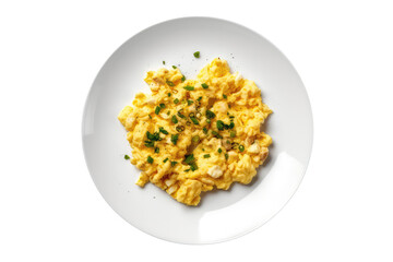 Scrambled Eggs On White Plate, Isolated On Transparent Background, Png. Generative AI - obrazy, fototapety, plakaty