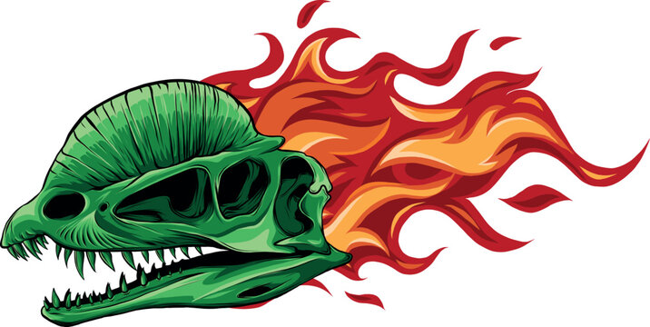 vector illustration of Dinosaur Skull with flames