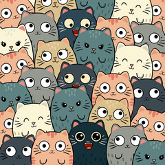 Pattern of funny cats kawaii style - 608792938
