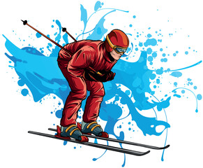 vector illustration of colored Skier art design