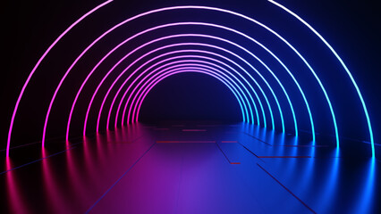 Glowing Futuristic Interior Background - 3D Rendering