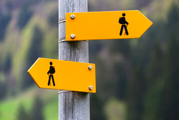  Hiking trail signs, canton Obwalden, Switzerland, Europe