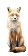 a red fox sitting upright in a frontal view as a transparent PNG Nature-themed, photorealistic illustration. Generative ai