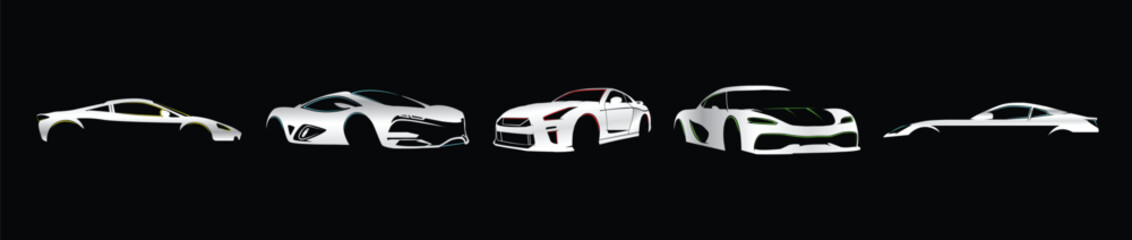 Obraz na płótnie Canvas luxury and premium car outline set for detail, wash, garage and rental services transportation logo vector