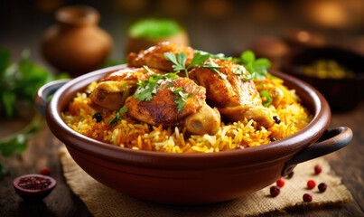 Chicken biryani Spicy Indian Malabar biryani Hyderabadi biryani, Dum Biriyani pulao golden bowl