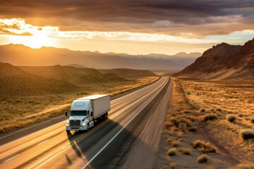 Majestic scene capturing a transport semi-truck effortlessly crossing the expansive terrain of the southwest United States, a representation of logistics, freight, and delivery, generative ai - obrazy, fototapety, plakaty