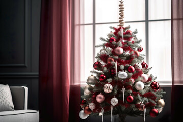 AI-Generated Celebratory Christmas Tree with Red and White Holiday Decor