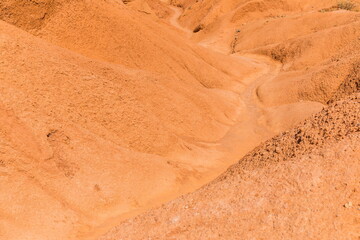 Skazka (Fairytale) Canyon - the most unusual and picturesque gorge on the southern shore of Issyk-Kul, the main attraction in the vicinity of the lake, Kyrgyzstan. Selective focus