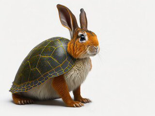 The rabbit and the turtle on white background. ai generative