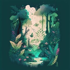 Tropical forest. Watercolor style. Generative AI