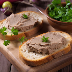 Chicken liver pate on bread. Generative AI