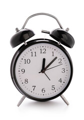 Metal alarm clock on white background