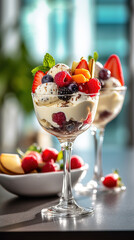 Ice cream dessert with fruits created with genertive AI.