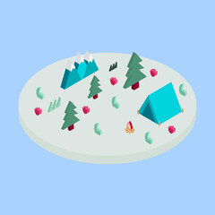 isometry tent in the forest vector illustration