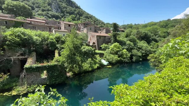 View of Stifone, an Idyllic old village over river Nera in Umbria Italy