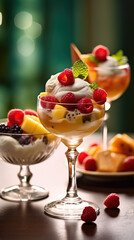 Ice cream dessert with fruits created with genertive AI.