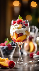 Ice cream dessert with fruits created with genertive AI.