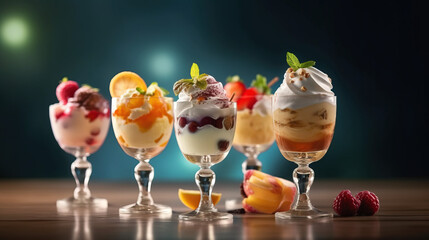 Ice cream dessert with fruits created with genertive AI.