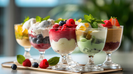 Ice cream dessert with fruits created with genertive AI.