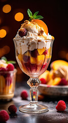Ice cream dessert with fruits created with genertive AI.